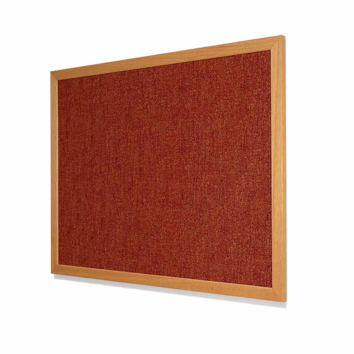 Type II Woven Vinyl Koroseal Linden II Autumn Cork Board with Red Oak Frame
